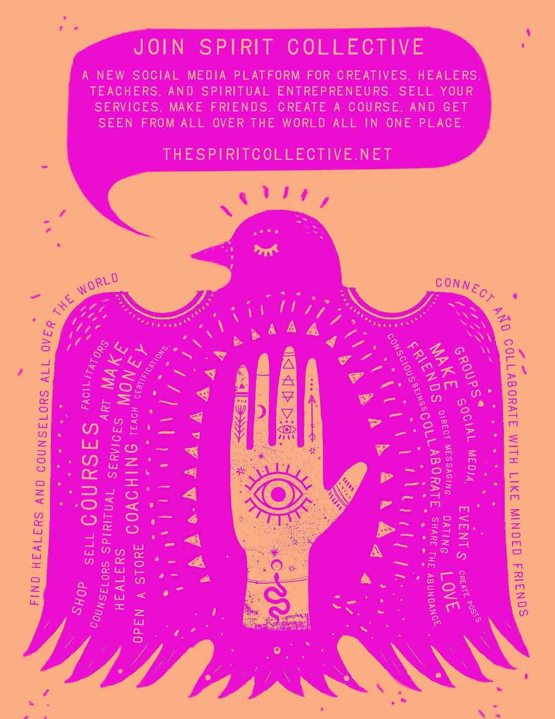 Spirit Collective Bird Flyer - Peach Background